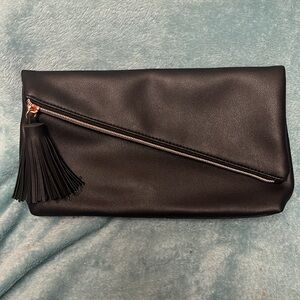 NWOT Crabtree and Evelyn London clutch bag : asymmetrical, black vegan leather